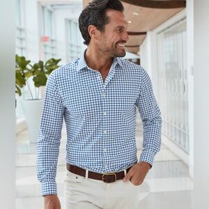 Collars & Co. Apex Performance Dress Shirt Blue Grid Check Size Medium NWT